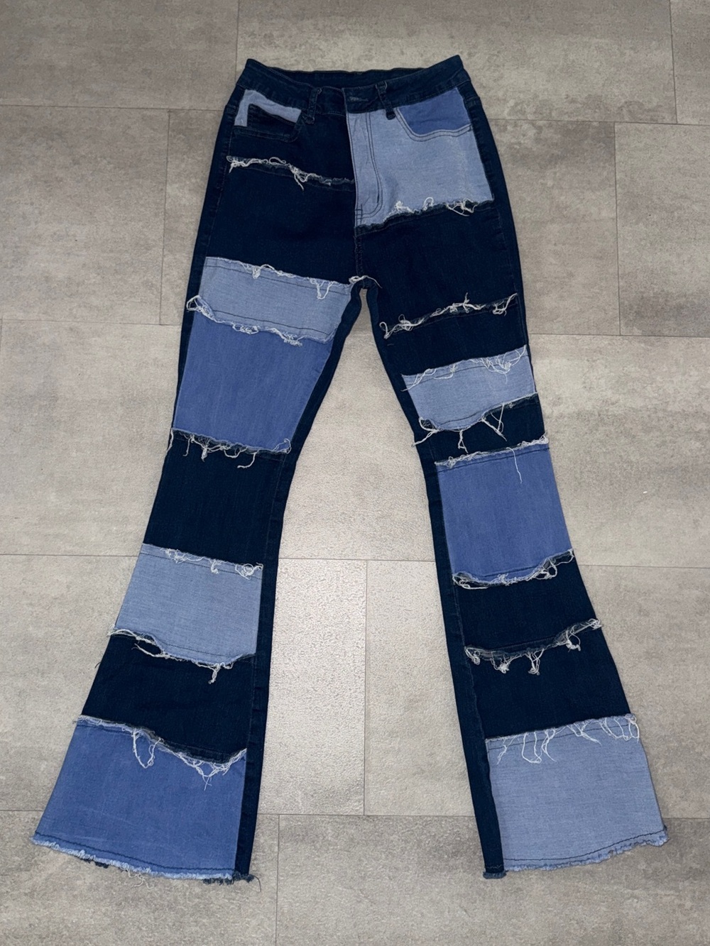 Patchwork Flared Women’s Jeans - Blue Two-Tone